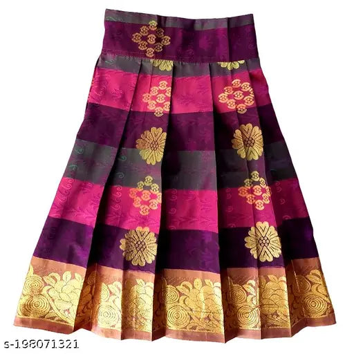 Silk lehenga choli with zari borders, embellished design for kids parties and festivals, hand wash recommended