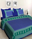 Cotton double bedsheet with Rajasthani Jaipuri print, 250 thread count, ideal for summer, 2 pillow covers included, origin India
