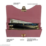 Peach faux leather ALSU Women's Hand Clutch Wallet, featuring 3 compartments, 4 card slots, and 3 zipped pockets. Perfect for everyday use or special occasions