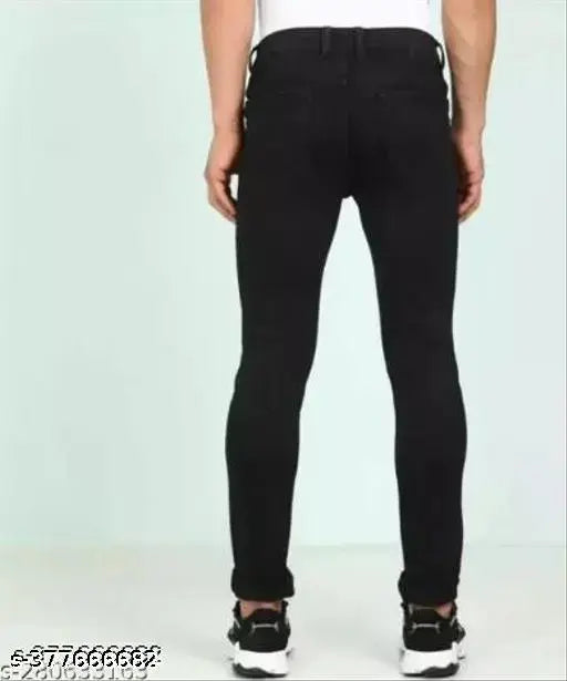 Black cotton monk knee-cut jeans for men, solid pattern, perfect fit for occasions
