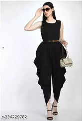 Black crepe dhoti jumpsuit, solid net, latest women's fashion from India