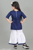 Cotton Sarara girls kurta set with A-line and embroidered patterns, perfect for ethnic wear in sizes 5-10 years. Made in India