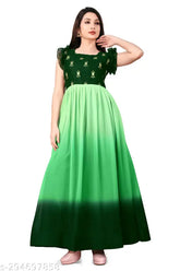 Brand new exclusive Georgette flair women's padding gown, fully stitched with short sleeves and zari woven net pattern. Available in sizes S-XXL, made in India