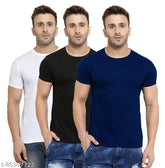 Multicolor cotton blend men's round neck t-shirt pack (3), formal & casual wear, India origin