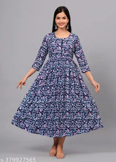 Printed Anarkali rayon kurti, high demand party wear for men and children. World-class shopping experience featuring MA SYLA GARMENTS label. Sizes range from S (36in bust, 34in waist) to XXXL (46in bust, 44in waist), India origin