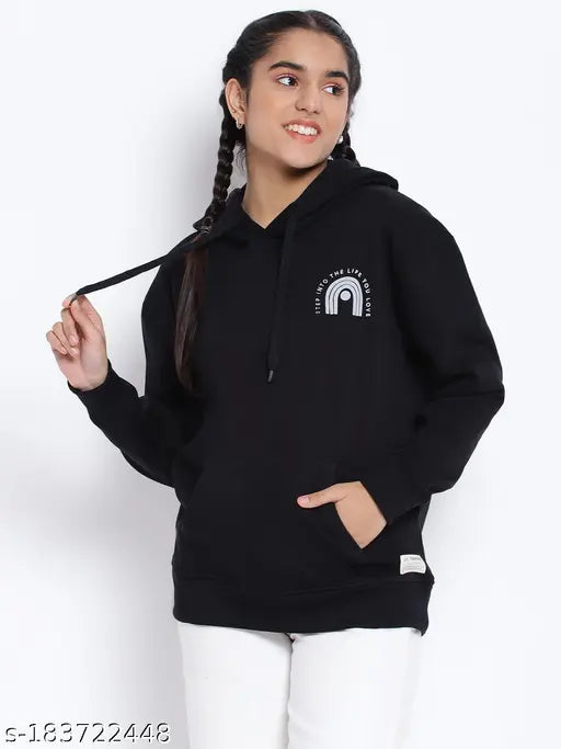 Black cotton blend sweatshirt with lil tomatoes kids print, extra comfort and fleece lining for 7-8 years old