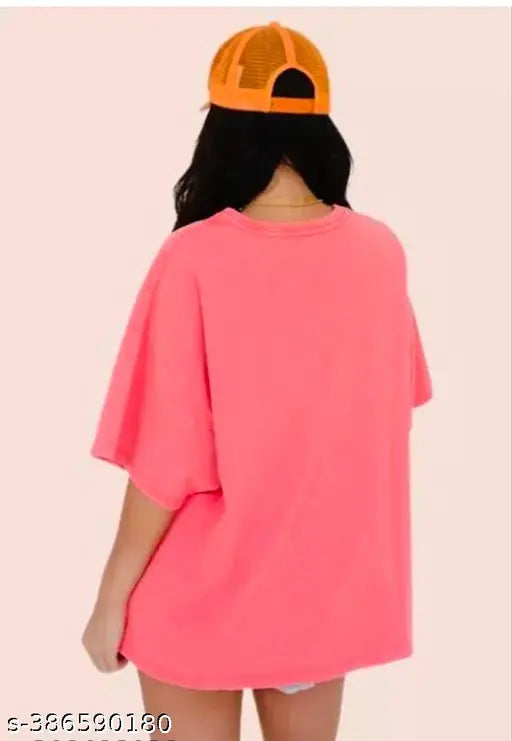 Oversize solid cotton t-shirt for women, 100% combed cotton, bio-washed and pre-shrunk