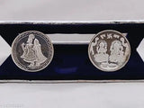 Silver-plated Radha Krishan & Laxmi Ganesh German silver coins, Diwali gift, pack of 1. Diameter: 3cm, Depth: 0.2cm. Indian origin