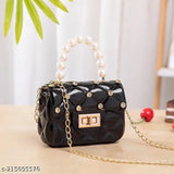 Synthetic quilted net sling bag, pearl embellished for travel/party/casual use, free size from The Jewel Hub (India)