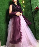 Pink jute and silk lehenga choli with net dupatta, embellished top and solid-colored ruffle dupatta