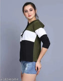 Cotton blend colorblocked full sleeve hoodie for women, casual style in size S-XL