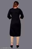 Woolen black kurti, three-quarter sleeves, solid design - Indian woolen winter fashion accessory
