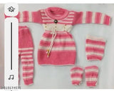 Wool striped winter frock combo set for kids aged 0-6 months, made in India