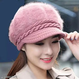 Fashionable wool beanie cap (2pcs), fur-lined with visor for girls, self-designed & warm, ideal for winter outdoor activities