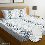 Geometric cotton Audi fitted bedsheet & 2 pillow covers, large size, super soft, breathable, lightweight