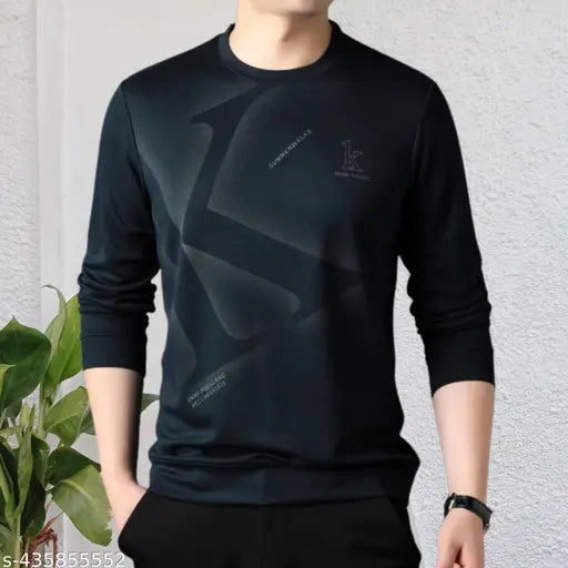 Teal and black printed polycotton lose fit full sleeves t-shirts for men, pack of 2 (India)