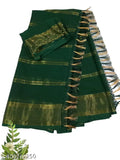 Green Banarasi Patta Georgette-Satin Silk Saree with Black Stitched Blouse, elegant traditional party wear collection featuring striped pattern and moti work