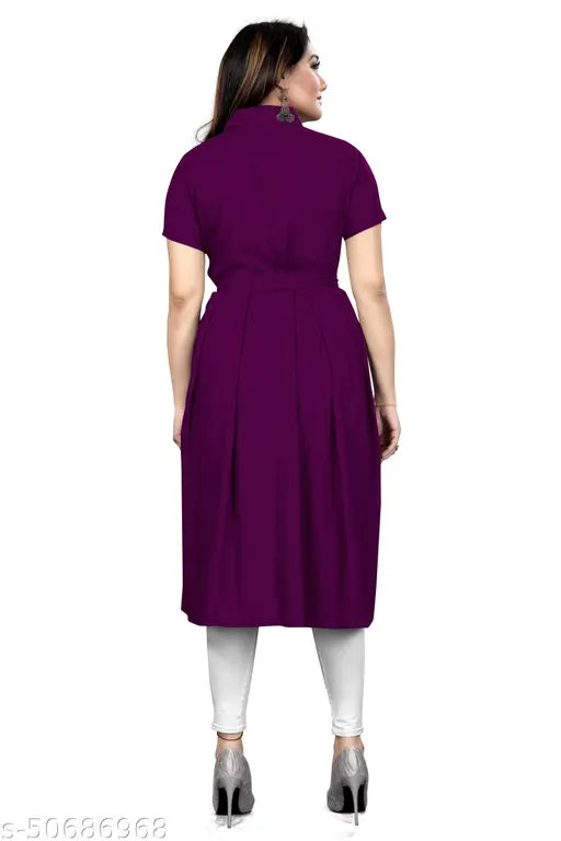 Rayon short-sleeve solid kurti, classy latest women's fashion from India