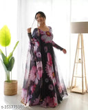 Georgette floral print fully flared dress with dupatta, high-quality Indian fabric for women's S-XXXL sizes
