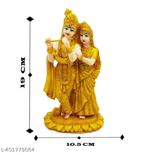 Gold-plated resin Radha Krishna idol (19cm x 11cm), perfect for home decor or temple/pooja room