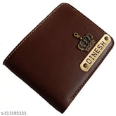 Dark brown faux leather personalized name wallet for men with charms, ideal for birthday or anniversary gifts (Customize via Image 2 instructions)