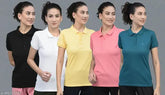 Dollar Women's Peach Solid Polo Neck T-Shirt Pack of 5 - Cotton blend, short sleeves, sizing from S to XL, India origin