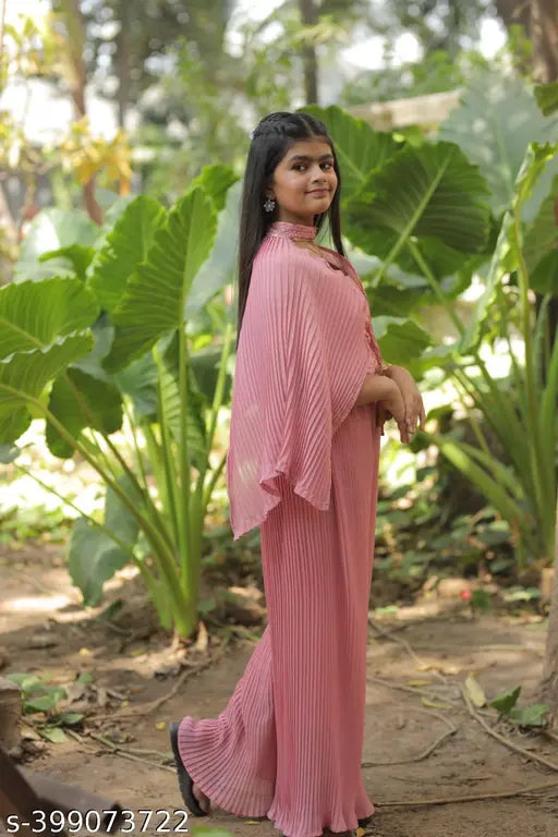 Peach pink Georgette choli plazzo pair, embellished with intricate embroidery, perfect for formal events in a versatile A-line style and palazzos silhouette