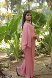 Peach pink Georgette choli plazzo pair, embellished with intricate embroidery, perfect for formal events in a versatile A-line style and palazzos silhouette