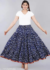 Printed rayon long skirt for women, party wear or casual wear, size options available from 34 to free size