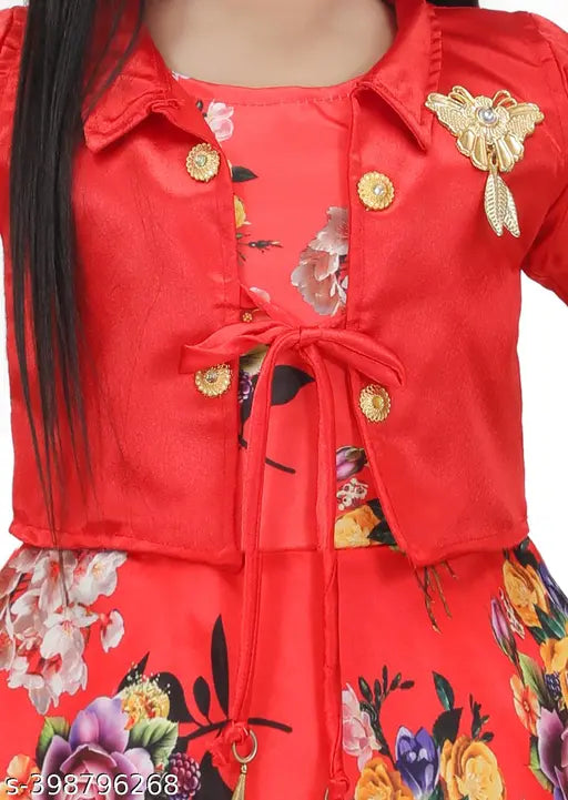 Stylish cotton blend gown with printed net pattern, three-quarter sleeves. Perfect fit children's dress for special occasions, imported fabric, suitable for all seasons. Sizes: 2-3yrs (Bust 20in, Len 24in), 3-4yrs (Bust 22in, Len 26in), etc. India origin