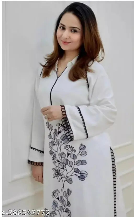 Elegant Viscose Rayon Kurta Set with printed net embroidered full sleeves, India