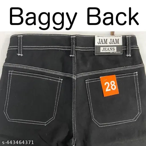 Black denim baggy men's jeans with six pockets, straight fit - Indian-made distressed black vintage style pants