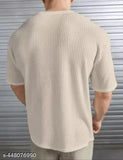 Popcorn fabric, white short-sleeved round neck T-shirt for men or women, solid design on display, size S/M/L/XL from India
