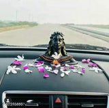 Black resin Adiyogi Shiva dashboard figurine. Crescent moon top, ideal spiritual gift." (91 characters)