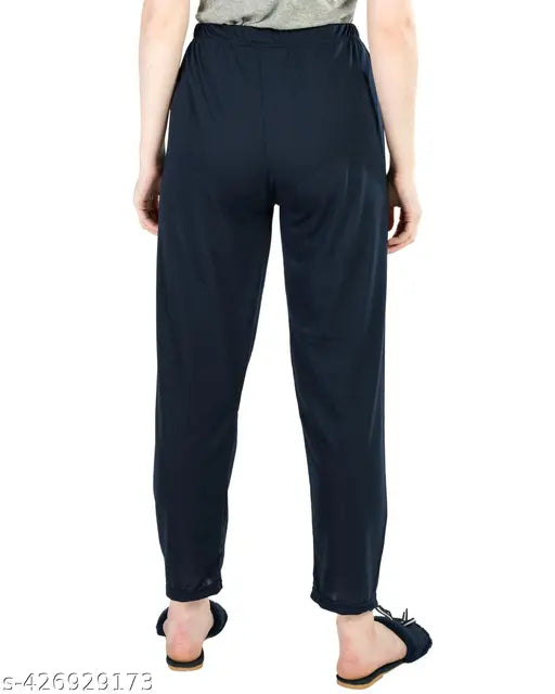 Women's cotton plain night track pants, elastic waist, stylish side pockets, Indian origin, sleepwear, yoga wear, daily gym wear