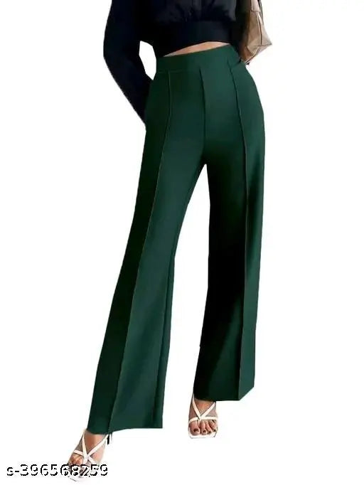 Trendy wine/mustard/bottle green cotton blend bootcut trousers for women, high-rise design with bell-bottom flare, available in sizes 26, 28, 30, 32, 34, 36 (India)