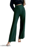 Trendy wine/mustard/bottle green cotton blend bootcut trousers for women, high-rise design with bell-bottom flare, available in sizes 26, 28, 30, 32, 34, 36 (India)