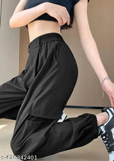 Blue cotton blend trousers, casual and sports wear for women, full elastic closure, 3 cross pockets, easy to wash, length 36 inches