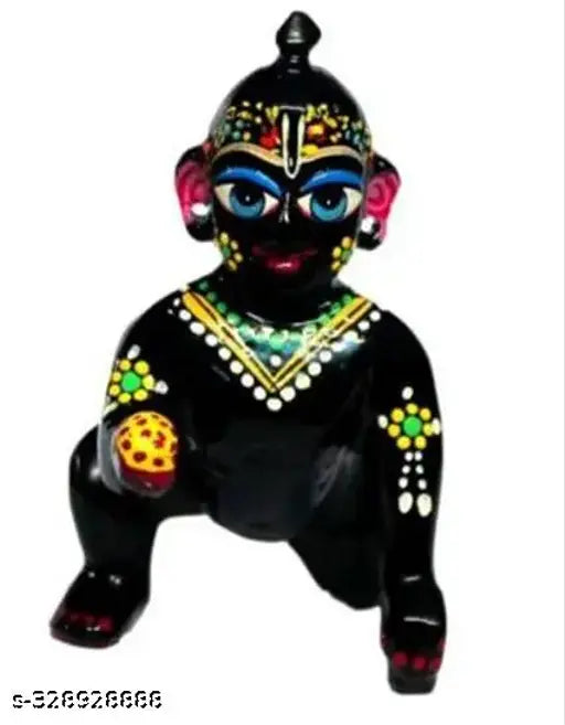 Black Astadhatu Brass Laddu Krishna Idol Showpiece (12 cm) - Decorative, religious figurine from India