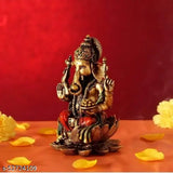 Resin Lord Ganesha Idol, 4.5"x4.5"x7", sitting on lotus flower, perfect for home decoration or puja room