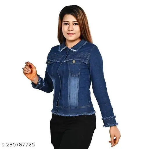 Solid rough denim jacket for women, long sleeves, Morvi collection