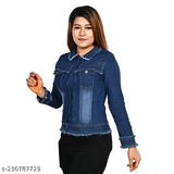 Solid rough denim jacket for women, long sleeves, Morvi collection