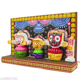 Ceramic God Idol - The Holy Trinity on Majestic Singhasana, Jagannath Murti, Indian-made