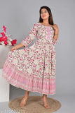 AURELISA Women's Rayon Floral Print Round Gotta Kurti, pink anarkali with three-quarter sleeves, Indian handcrafted traditional outfit