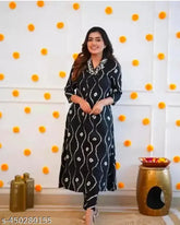 Tejas black handwork rayon kurta set with palazzos, printed net design for women