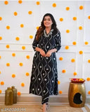 Tejas black handwork rayon kurta set with palazzos, printed net design for women