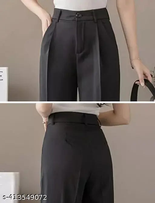 Black cotton lycra flared bootcut Saram formal pants for women, versatile fashion for casual outings, office, and parties