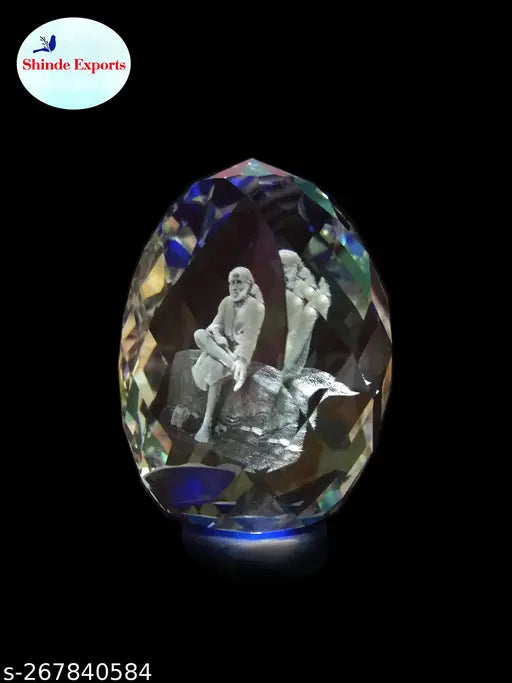 Blue 3D crystal Saibaba idol for car dashboards, Indian automobile showpiece