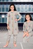 premium quality kids A-line cotton kurta sets with foil & embroidery, knee length, versatile ethnic wear for girls