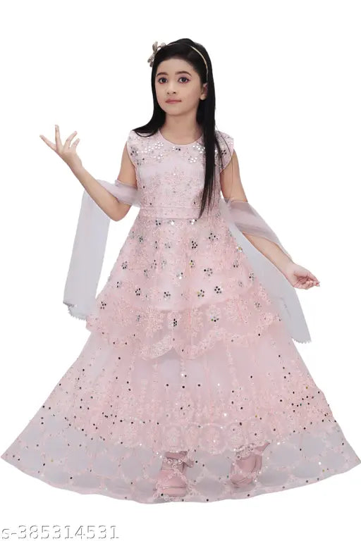 Dark net Anarkali lehenga choli set, sleeveless girls kurti wedding dress with Aari work, Indian craftsmanship on display